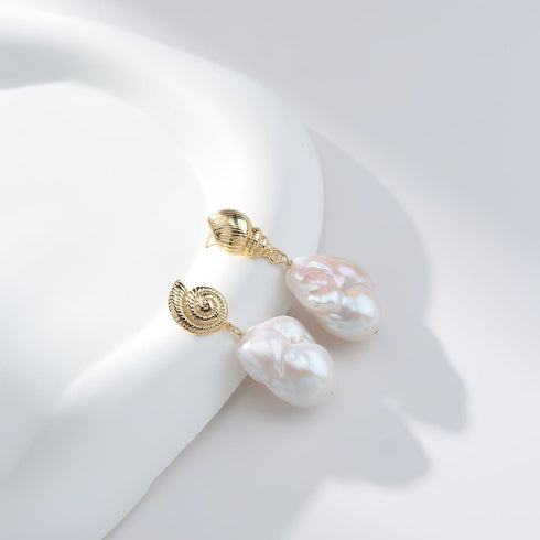 Shell Conch Baroque Pearl Earrings - Zafari Studio Jewelry