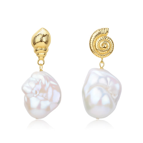 Shell Conch Baroque Pearl Earrings - Zafari Studio Jewelry