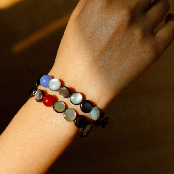 Grey Shell Button Agate Bead Bracelet - Zafari Studio Jewelry