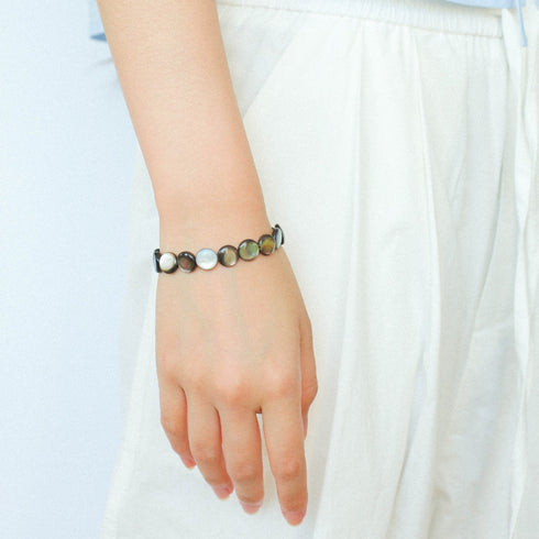 Grey Shell Button Agate Bead Bracelet - Zafari Studio Jewelry