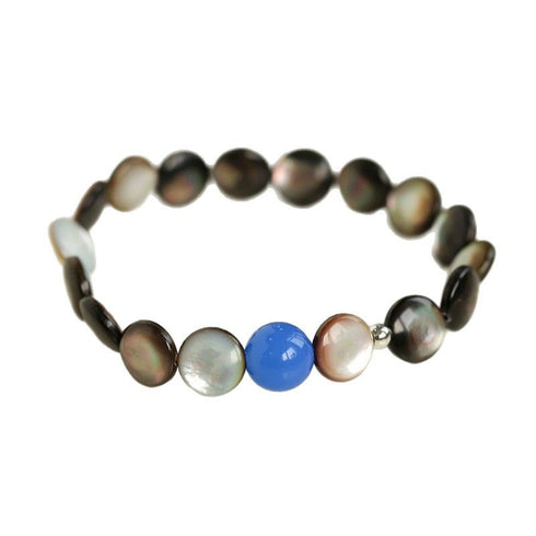 Grey Shell Button Agate Bead Bracelet - Zafari Studio Jewelry
