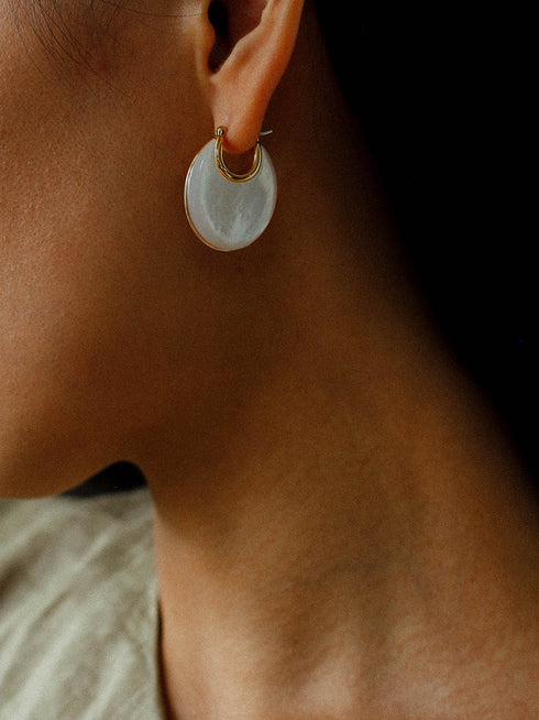 Double-Sided White Shell U-Shape Earrings - Zafari Studio Jewelry