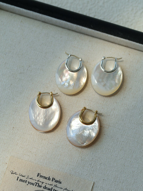 Double-Sided White Shell U-Shape Earrings - Zafari Studio Jewelry