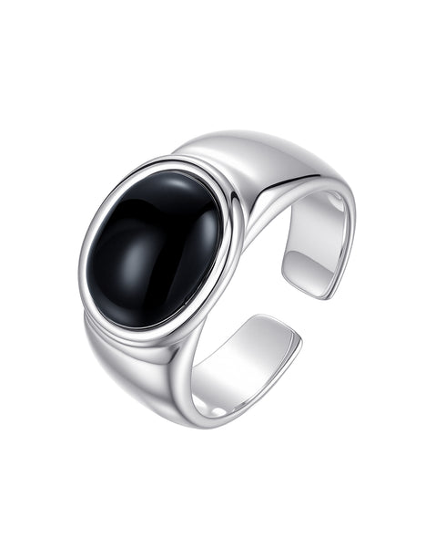 Sleek Black Onyx Accent Stone Ring Sterling Silver