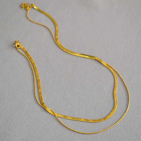 Sleek Double-Layered Snakebone Choker Necklace - Zafari Studio Jewelry