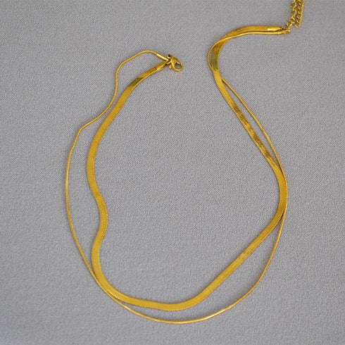 Sleek Double-Layered Snakebone Choker Necklace - Zafari Studio Jewelry