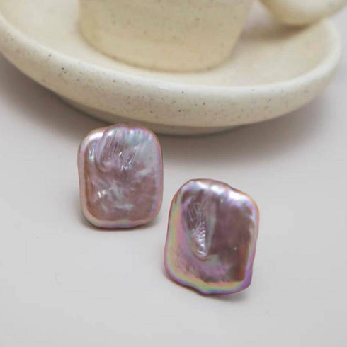 Square Baroque Freshwater Pearl Stud Earrings - Zafari Studio Jewelry