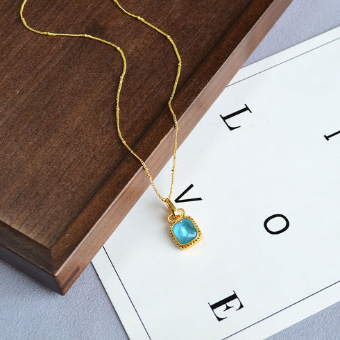 Square Mother-of-Pearl Crystal Pendant Necklace - Zafari Studio Jewelry