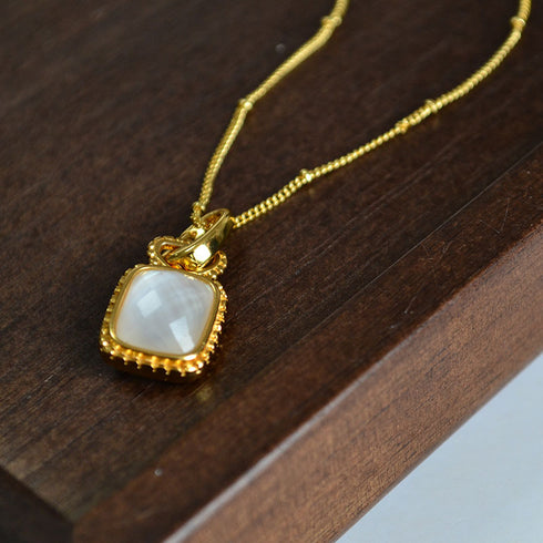Square Mother-of-Pearl Crystal Pendant Necklace - Zafari Studio Jewelry