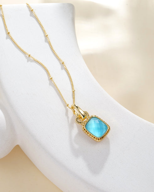 Square Mother-of-Pearl Crystal Pendant Necklace