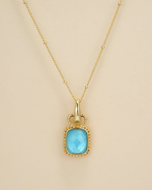 Square Mother-of-Pearl Crystal Pendant Necklace