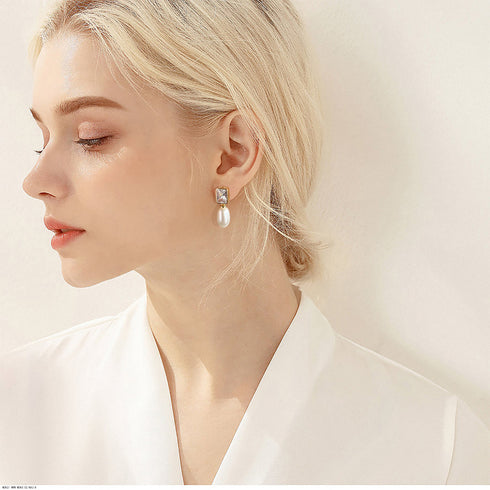 Square Zirconia Teardrop Pearl Earrings - Zafari Studio Jewelry