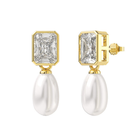 Square Zirconia Teardrop Pearl Earrings - Zafari Studio Jewelry