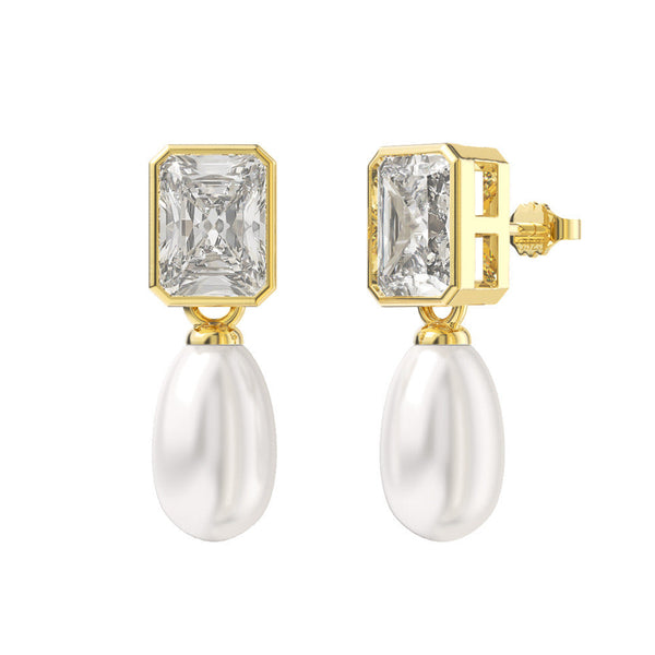 Square Zirconia Teardrop Pearl Earrings - Zafari Studio Jewelry