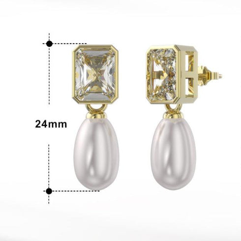 Square Zirconia Teardrop Pearl Earrings - Zafari Studio Jewelry