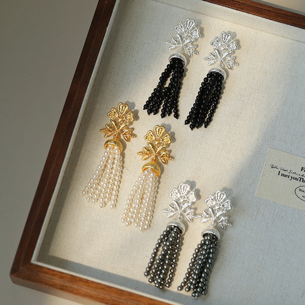 Tassel Man-made Pearl Lace Drop Earrings - Zafari Studio Jewelry