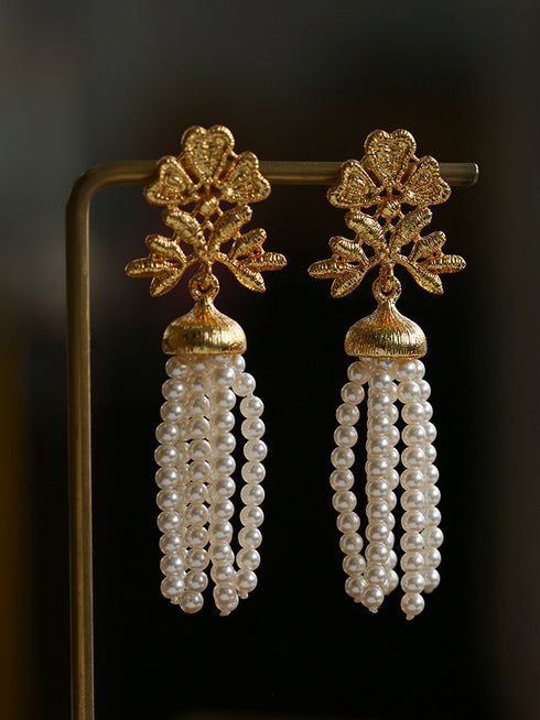 Tassel Man-made Pearl Lace Drop Earrings - Zafari Studio Jewelry