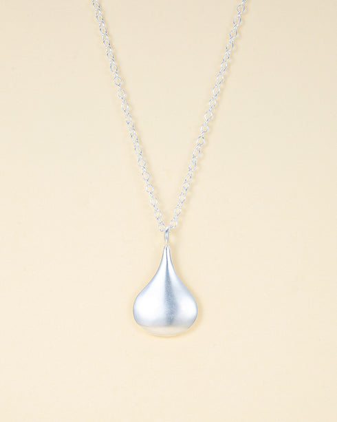 Matte Frosted Teardrop Pendant Sterling Silver Necklace - Zafari Studio Jewelry