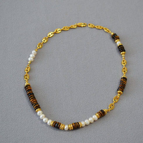 Tiger Eyes Gemstons with Pearls Necklace - Zafari Studio - Zafari Jewlery