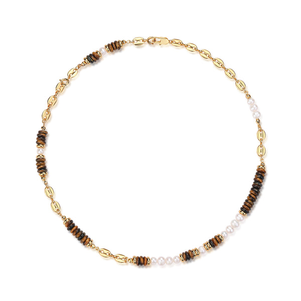 Tiger Eyes Gemstons with Pearls Necklace - Zafari Studio - Zafari Jewlery