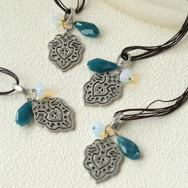 Vintage Carved Totem Leather Cord Necklace - Zafari Studio Jewelry