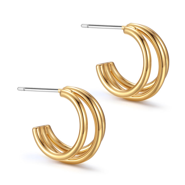 Triple C-Shape Hoop Earrings - Zafari Studio Jewelry
