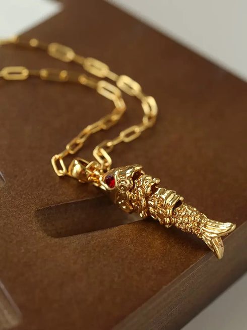 Gold Fish Pendant Necklace - Zafari Studio Jewelry