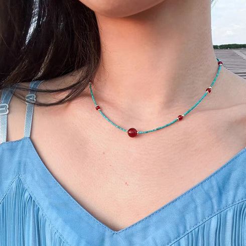 Turquoise Red Accent Necklace