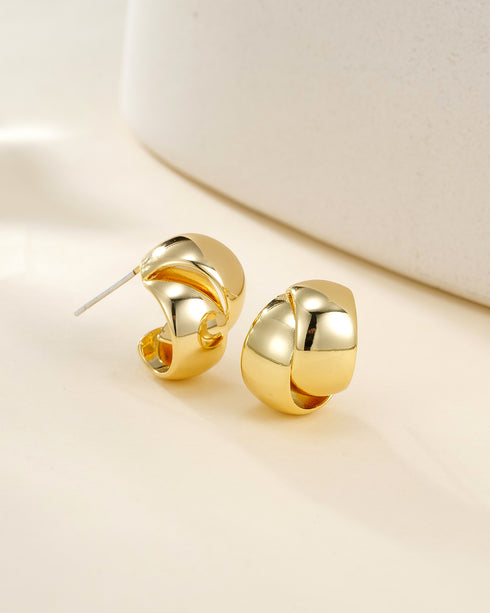 Twist C-Shape Gold Earrings