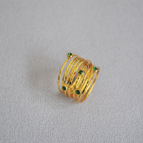 Twisted Green Cubic Zirconia Layered Ring - Zafari Studio Jewelry