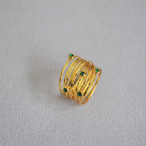 Twisted Green Cubic Zirconia Layered Ring - Zafari Studio Jewelry