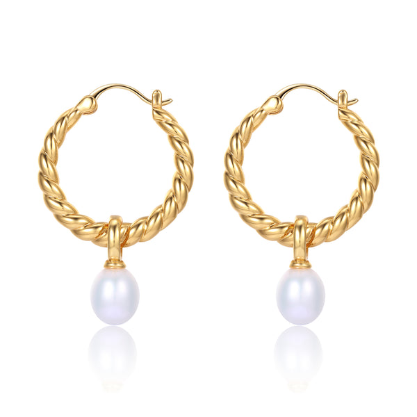 Twisted Hoop Freshwater Pearl Earrings - Zafari Studio Jewelry