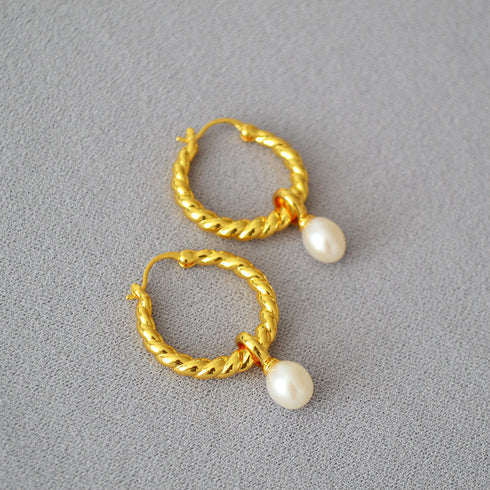 Twisted Hoop Freshwater Pearl Earrings - Zafari Studio Jewelry