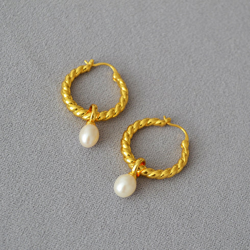 Twisted Hoop Freshwater Pearl Earrings - Zafari Studio Jewelry