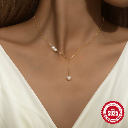 Y Shape Pearl Pendant Necklace - Zafari Studio Jewelry