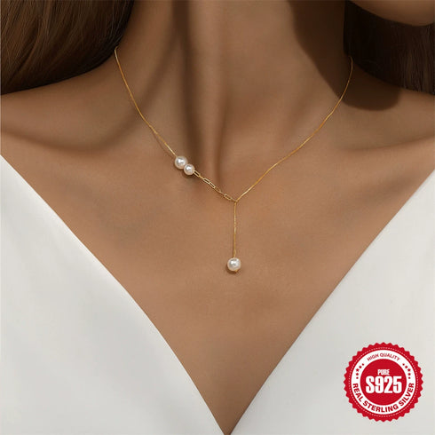 Y Shape Pearl Pendant Necklace - Zafari Studio Jewelry