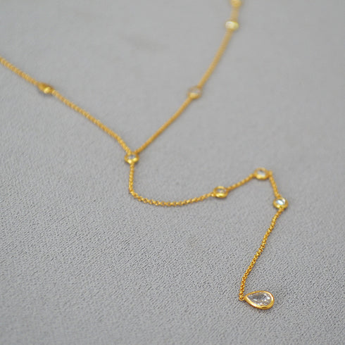 Y-Necklace with Dazzling Drop Zirconia - Zafari Studio Jewelry