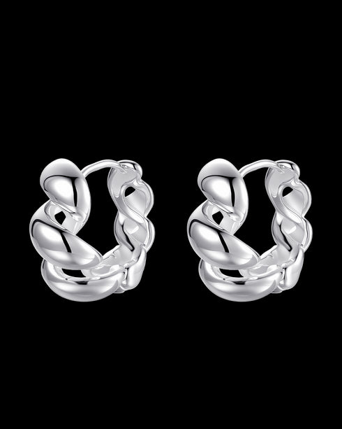 Twist Rope C-Shaped Hoop Stud Earrings Sterling Silver