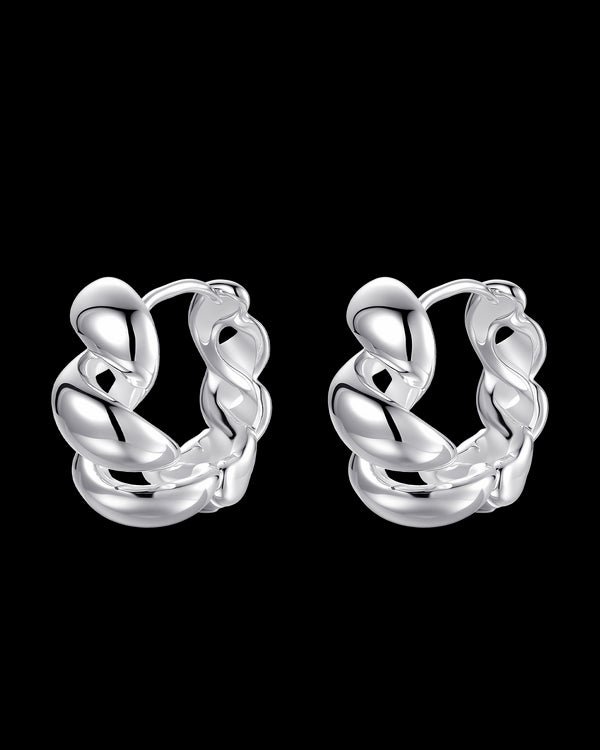 Twist Rope C-Shaped Hoop Stud Earrings Sterling Silver