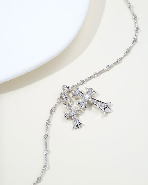 Dual Cross Pendant Necklace Sterling Silver