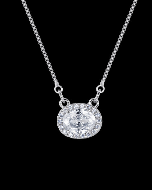 Cubic Zirconia & Silver Halo Pendant Necklace Sterling Silver