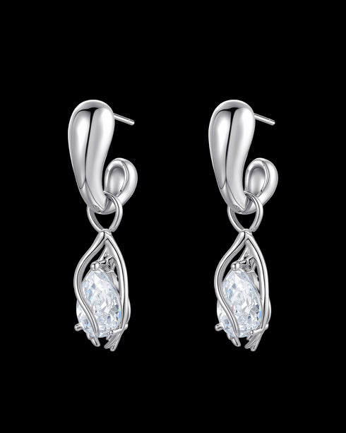 Silver & Cubic Zirconia Drop Earrings Sterling Silver