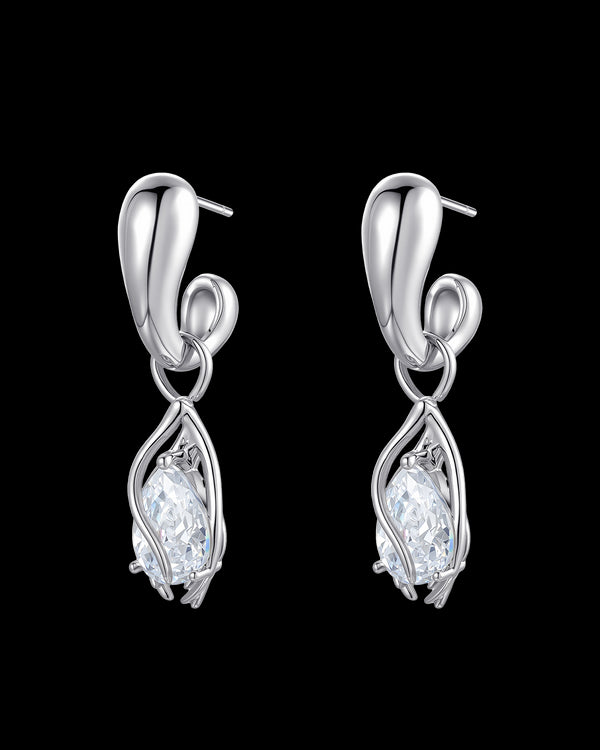Silver & Cubic Zirconia Drop Earrings Sterling Silver