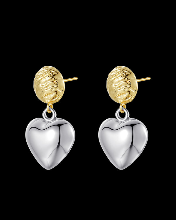 Two-Tone Polished Heart Drop Earrings