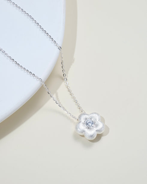 Floral Halo Pendant Necklace Sterling Silver