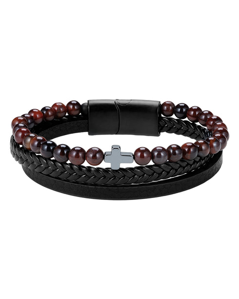 Crimson Cross Leather Bracelet