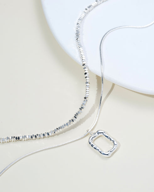 Layered Square Necklace Sterling Silver