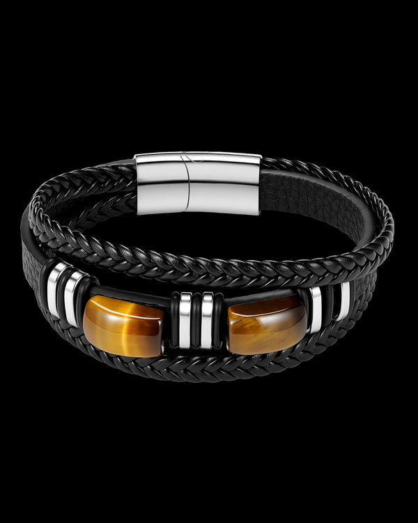Tigerās Eye Gemstone & Leather Braided Bracelet