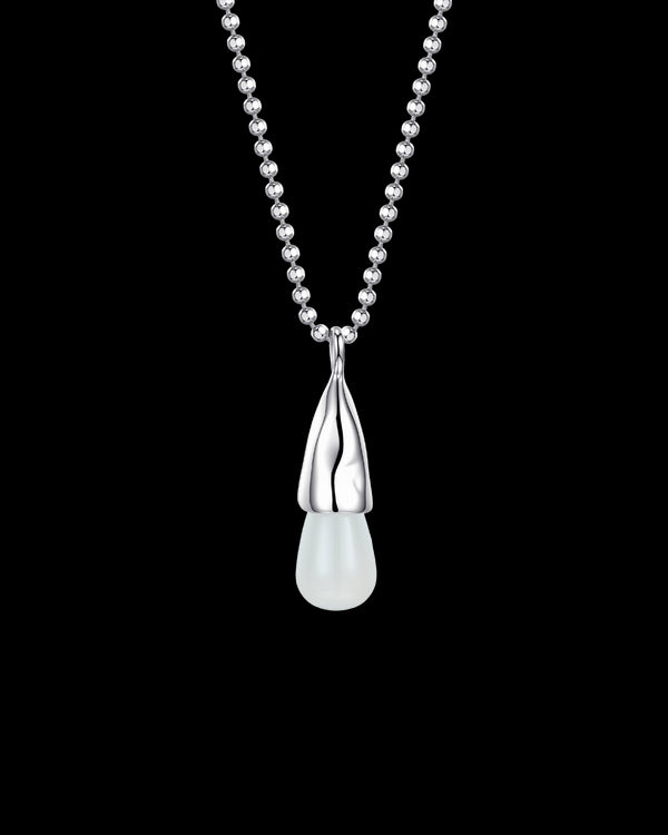 Jade Drop Pendant Necklace Sterling Silver