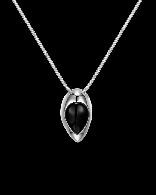 Black Onyx Teardrop Pendant Necklace Sterling Silver